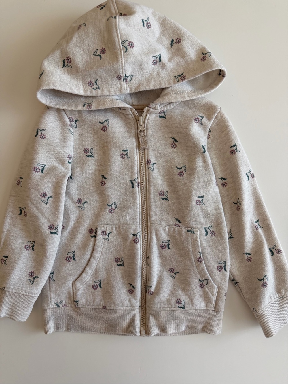 Cat & Jack Light Gray Floral Zip Hoodie Size 3T